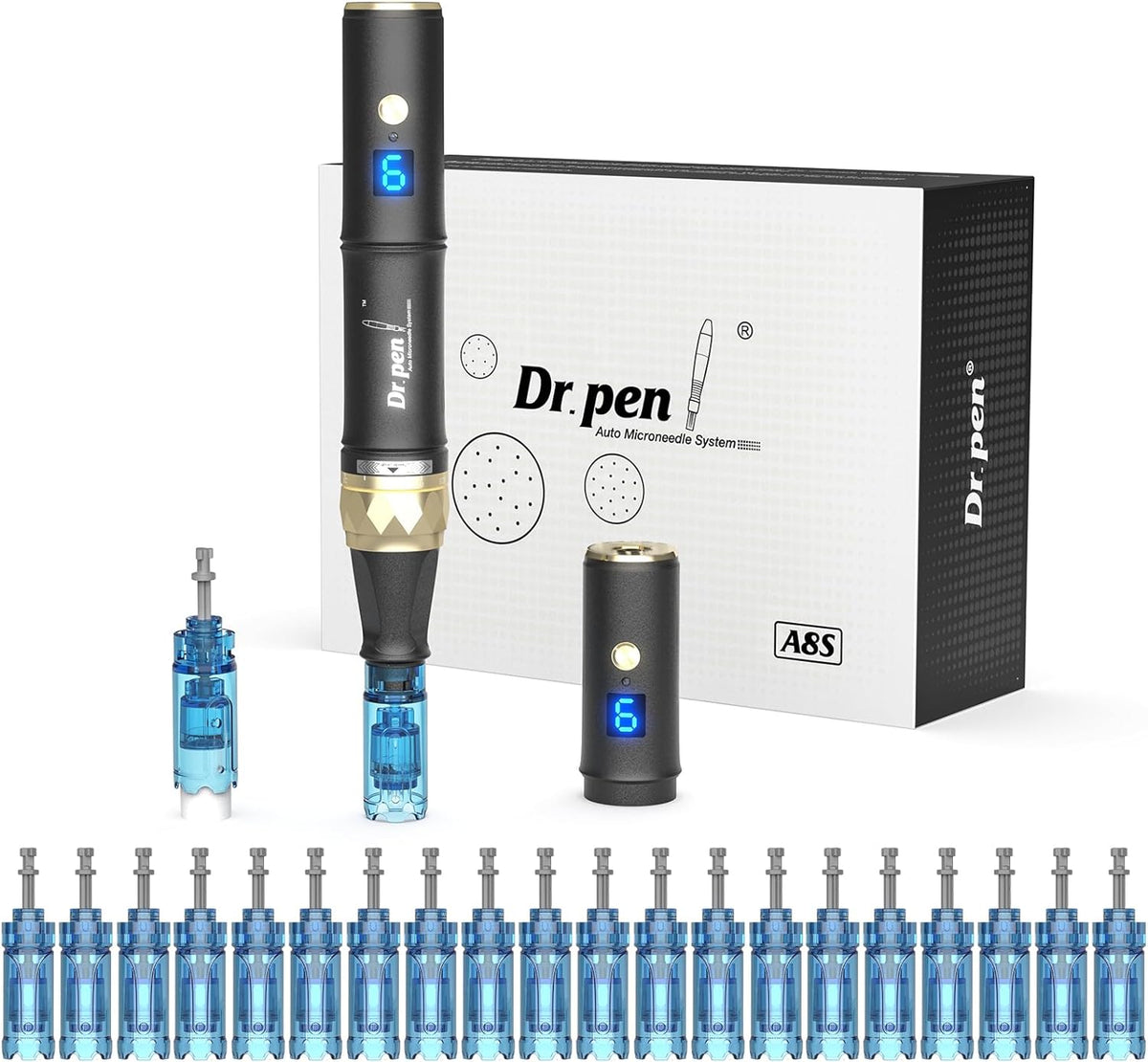 Dr.Pen A8S с 2 18-контактными, 10 12-контактными и 10 36-контактными игольчатыми картриджами