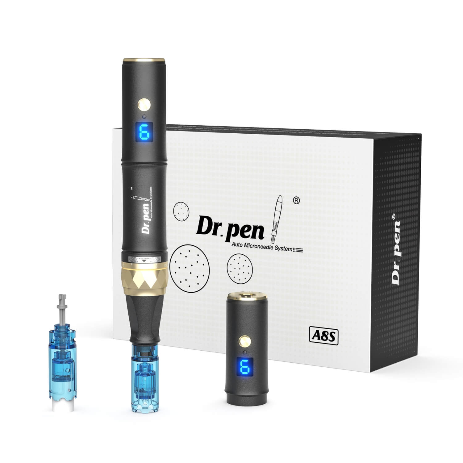 Dr.pen A8S Pro with 12x 18Pin & 8x NANO-R Cartridges & Black Bag