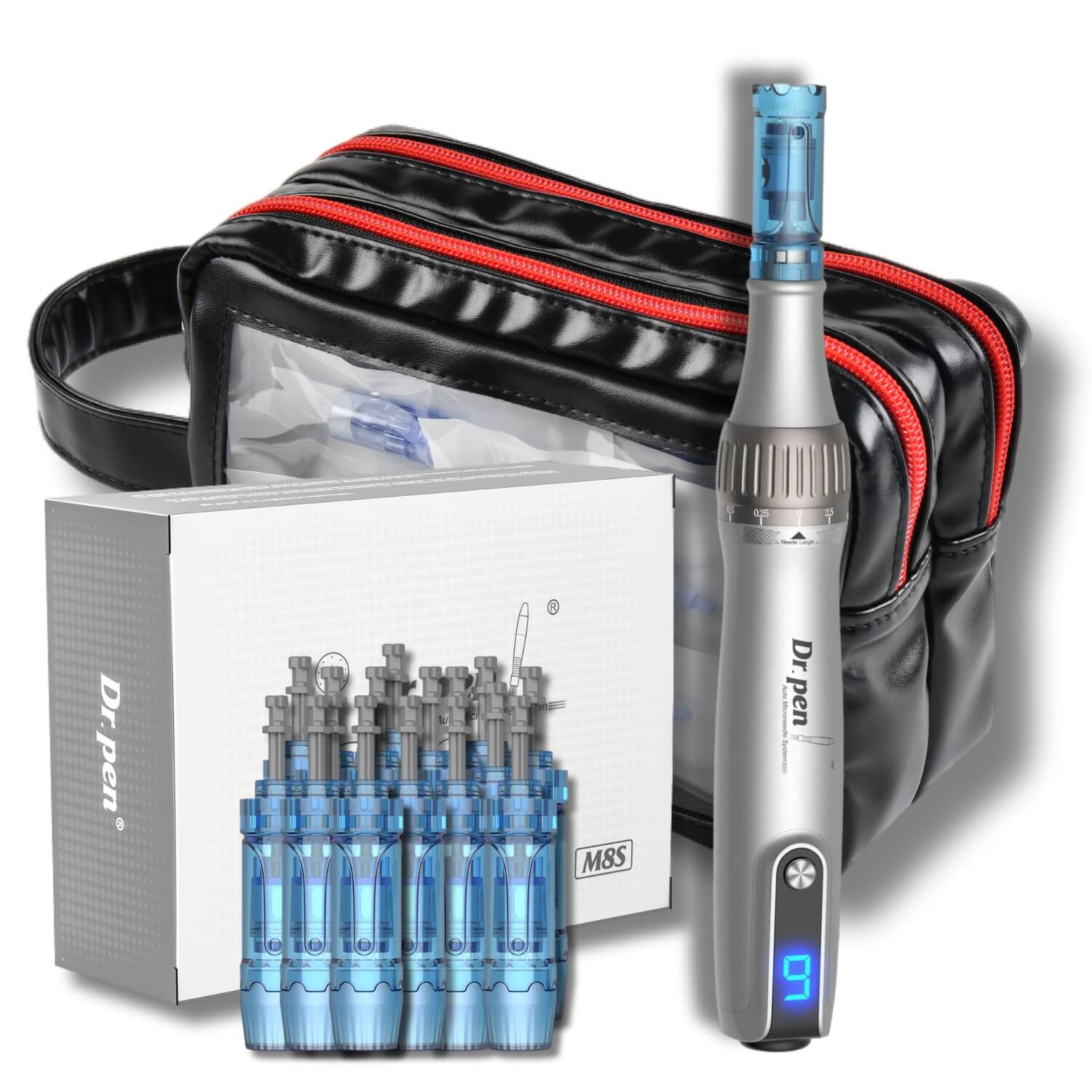 Dr. Pen M8S Pro with 8x 12Pin & 5x 18Pin & 2x NANO-R Cartridges & & Black Bag