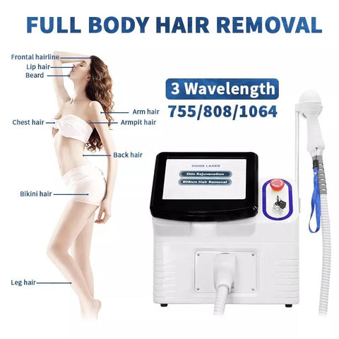 Portable 3 Wavelength 755 808 1064nm Painless Diode 808nm Laser Hair Removal Machine